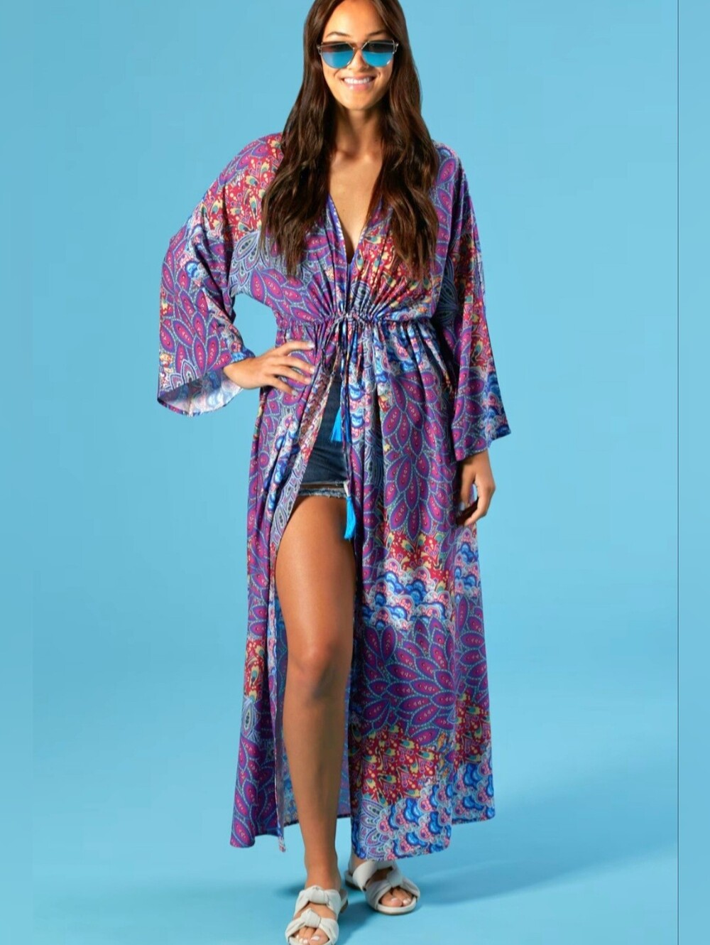 Purple Paisley Ruched Waist Maxi Cover-Up Hadley Wren Boho